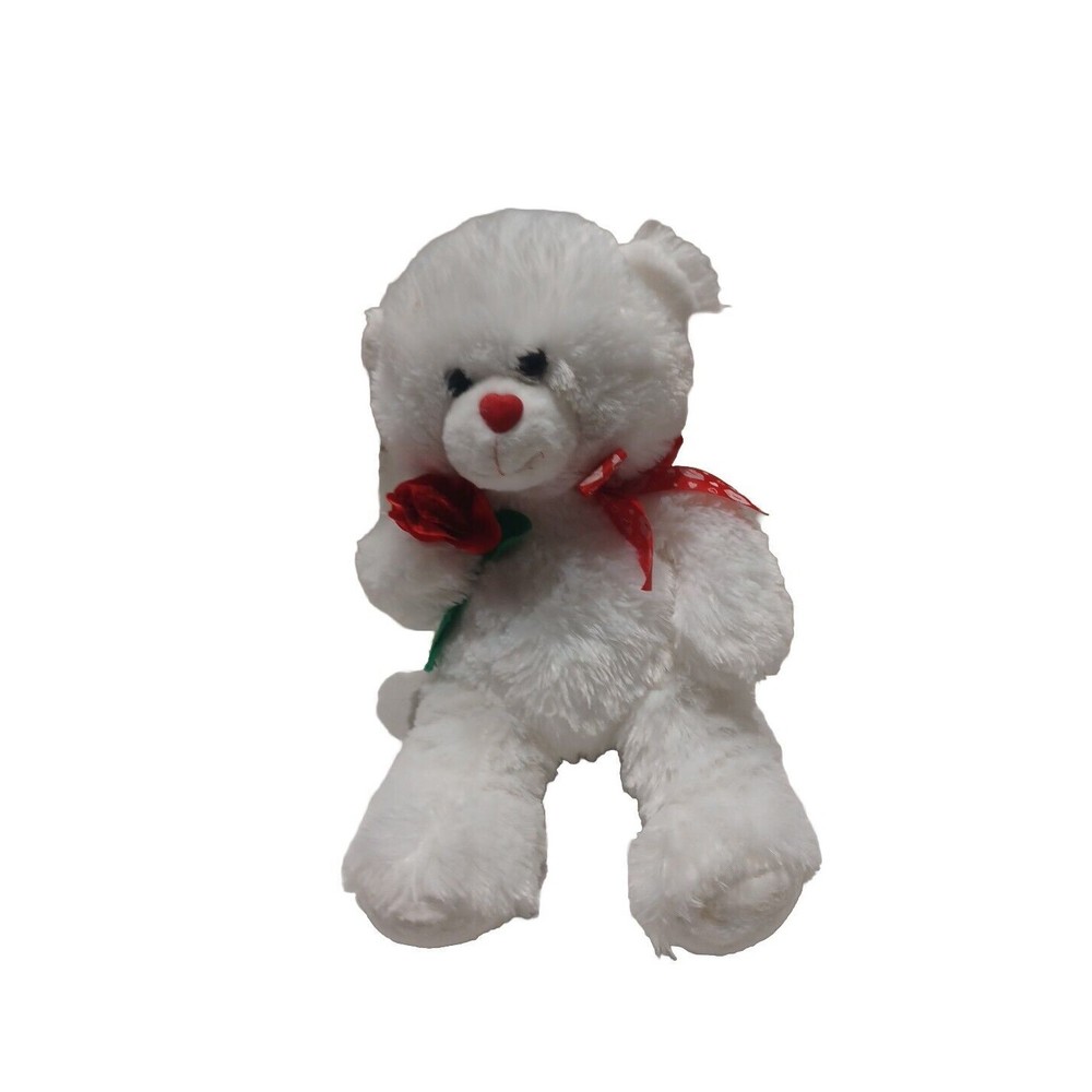 Vintage Hug Fun Soft Plush Toy White Teddy Bear Stuffed Animal With Rose 13"
